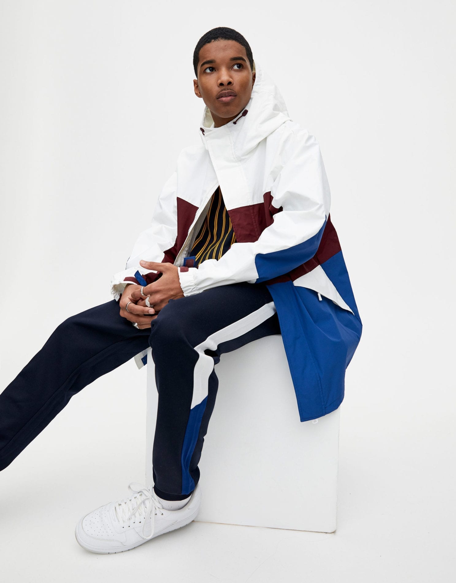 White Hooded Jacket With Colour Blocking